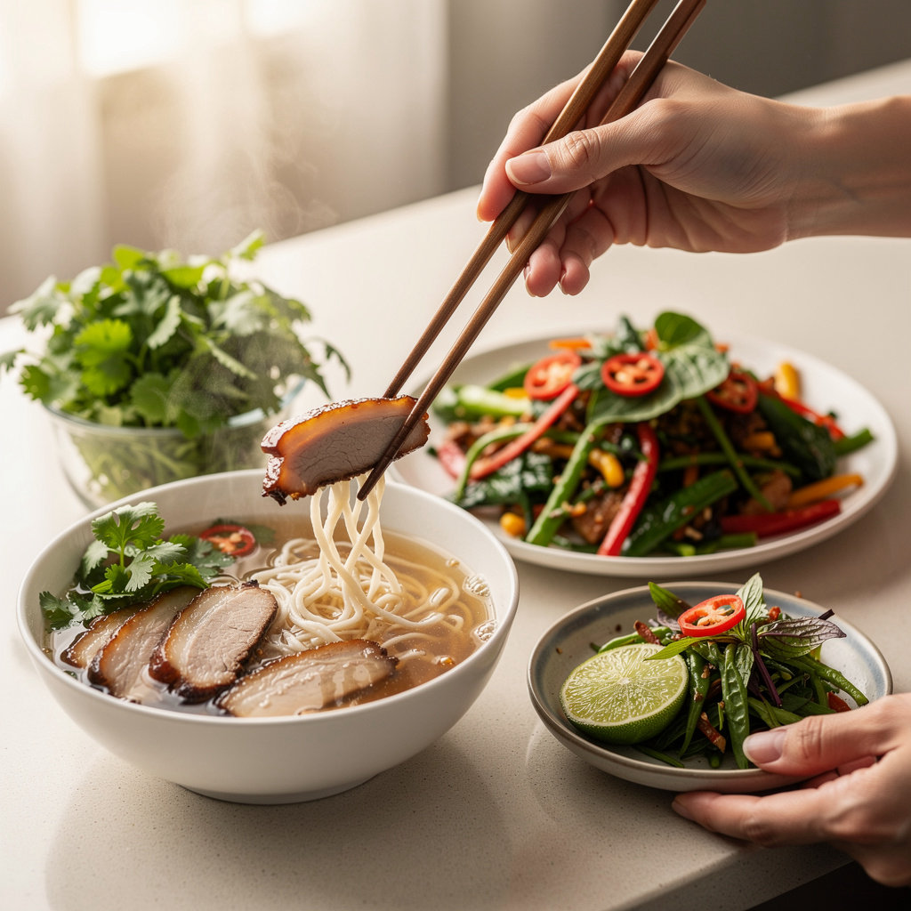 Indo-China Market featured Vietnamese Pho and Chinese stir-fry recipes using authentic Asian ingredients